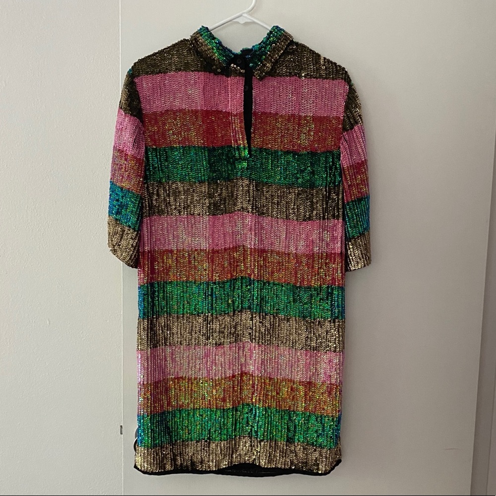 ASOS Premium Sequin Stripe Polo Mini T shirt Dress - Picture 2 of 9